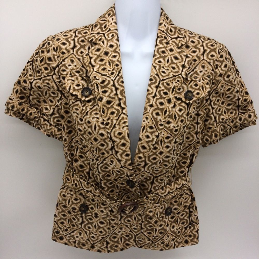 Banana Republic Cotton/Linen Blend Ikat Tribal Print Short Sleeve Safari Jacket